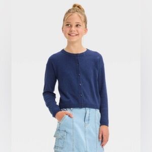 Cat & Jack Girls' Button-Front Cardigan Sweater Navy Blue Size XS
New